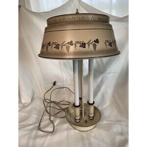 Vintage Beige Gold Bouillotte Style Tole Lamp + Shade Underwriter’s Laboratories